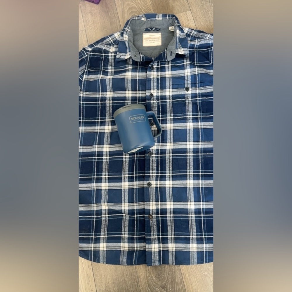 Men's Blue Plaid Shirt with Matching Stanley Cup